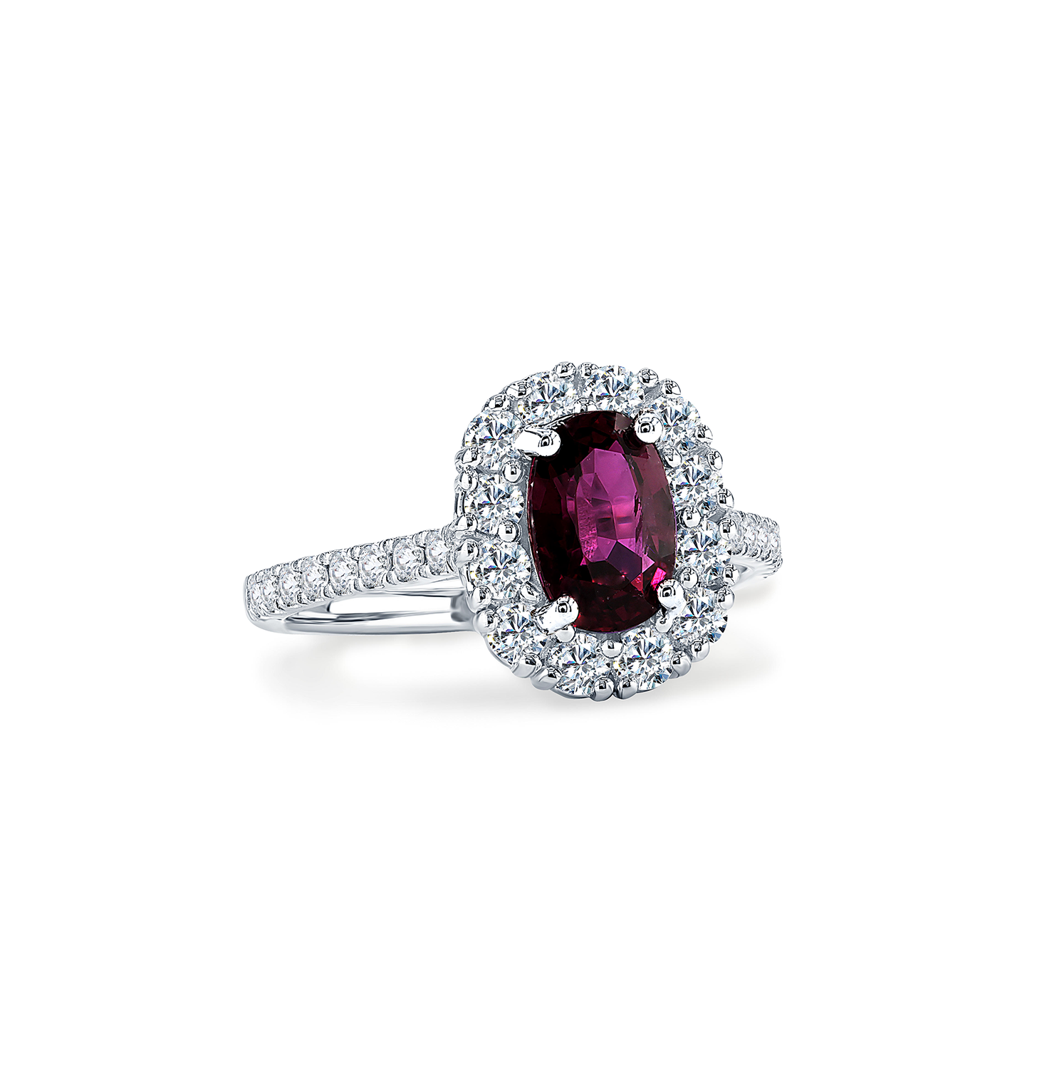 14K White Gold Oval Ruby Ring with Diamond Halo